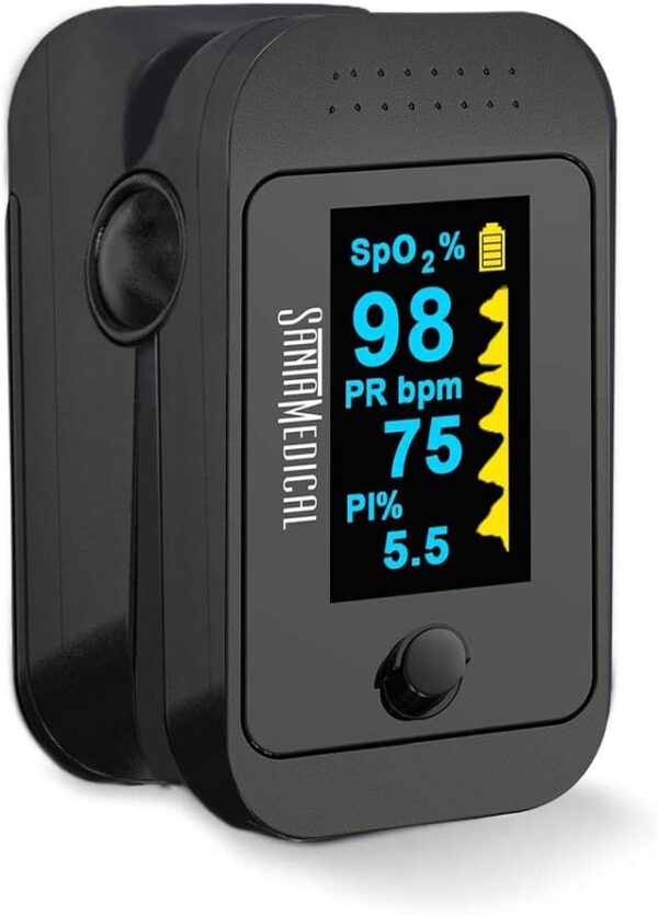 Santamedical Dual Color OLED Pulse Oximeter Fingertip, Blood Oxygen Saturation Monitor (SpO2) with Case, Batteries and Lanyard - Image 3