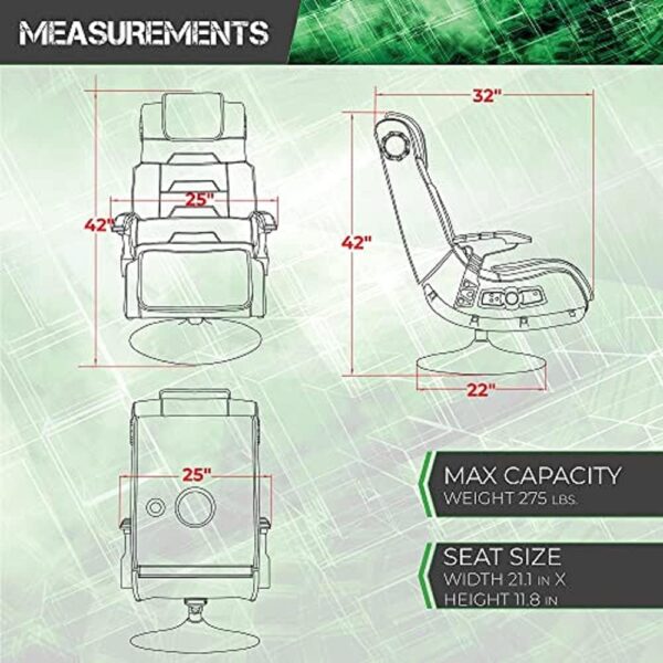 X Rocker PC Computer Video Gaming Office Pedestal Chair, Built in Audio Speakers, Ergonomic Design, Gamer Chair for Adults, Teens, Men, Boys, Girls - Image 3