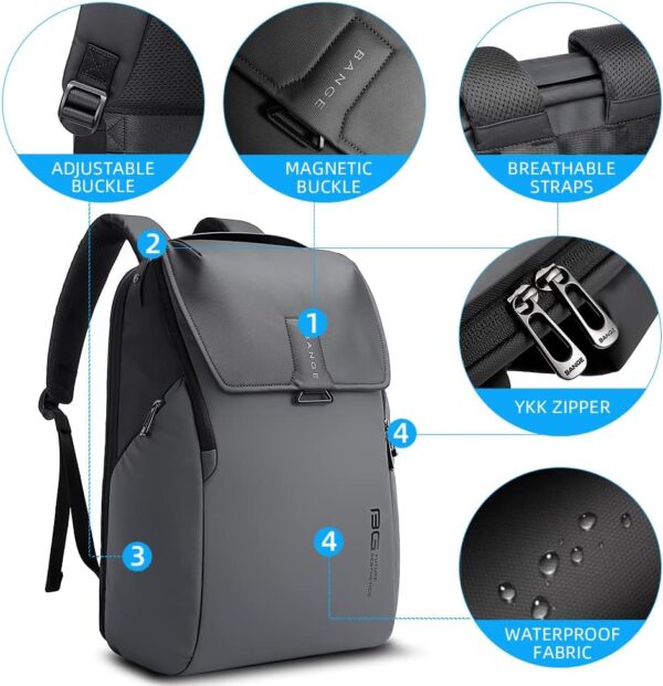 BANGE Backpack for Men,Smart Travel Backpacks, Mens Laptop Waterproof Bag Pack Fits for 15.6inch, Fashion Casual Daypack for Men and Women - Image 4