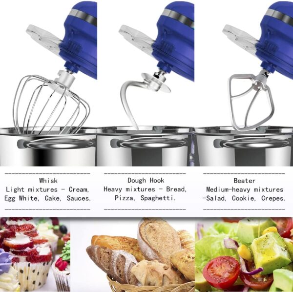 Aucma Stand Mixer,6.5-QT 660W 6-Speed Tilt-Head Food Mixer, Kitchen Electric Mixer with Dough Hook, Wire Whip & Beater (6.5QT, Royal Blue) - Image 6