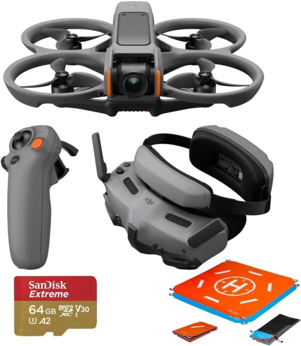 DJI Avata 2 Fly More Combo (1 Battery), FPV Drone with Camera 4K, Built-in Propeller Guard, Easy Flip/Roll, Goggles 3 and RC Motion 3 Included, POV Content Camera Drone, Black + SD Card & Landing pad - Image 2