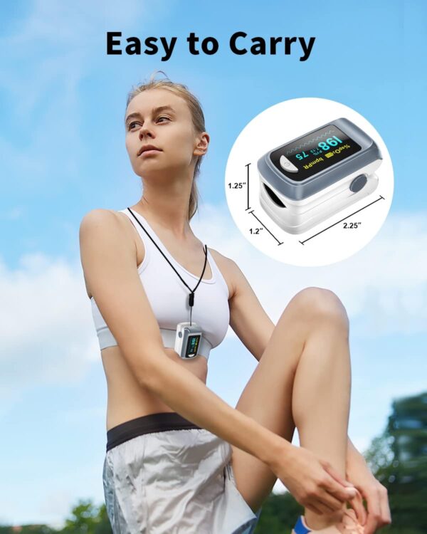 Fingertip Pulse Oximeter Blood Oxygen Saturation Monitor Pulse Ox, Heart Rate and Fast Spo2 Reading Oxygen Meter with OLED Screen Included Lanyard and 2 X AAA Batteries - Image 5