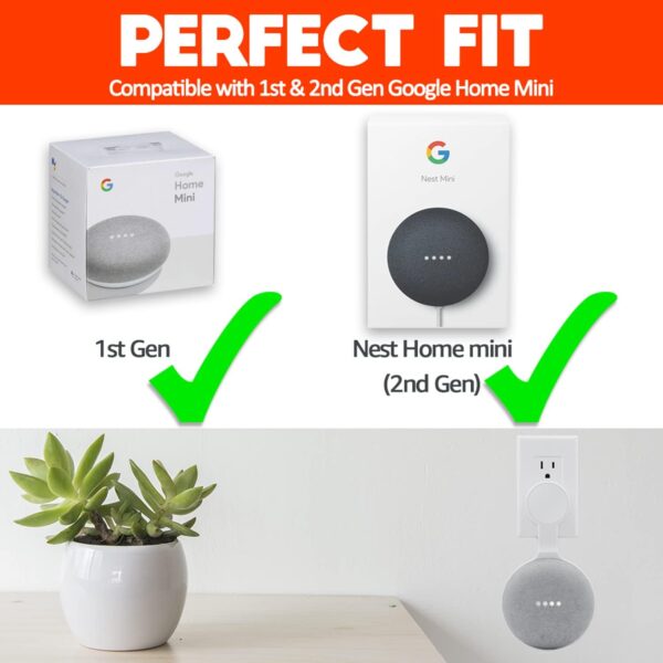 Outlet Wall Mount Holder for Google Nest Mini (Home Mini 2nd Gen and 1st Gen), A Space-Saving Accessories for Google Nest Mini Voice Assistant 2nd Generation (White) - Image 3