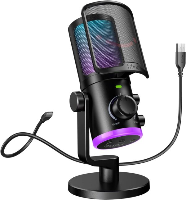 FIFINE Gaming PC Microphone, USB Streaming Microphone with Game Chat Balance, Computer Condenser Desktop RGB Mic with Mute Button, Noise Cancellation for Podcast/Twitch/Discord-AMPLIGAME AM6 - Image 2