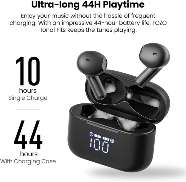 TOZO T21 Wireless Earbuds Bluetooth 5.3 in Ear Headphones Dual Mic Call Noise Cancelling IPX8 Waterproof 44H Playback Stereo Sound with LED Display Wireless Charging Case 32 EQs via APP Black - Image 5