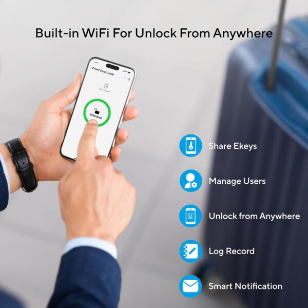 ULTRALOQ U-Bolt WiFi Smart Lock with Door Sensor, 5-in-1 Keyless Entry Door Lock with Built-in WiFi, Bluetooth and Keypad, WiFi Door Lock, WiFi Deadbolt - Image 3