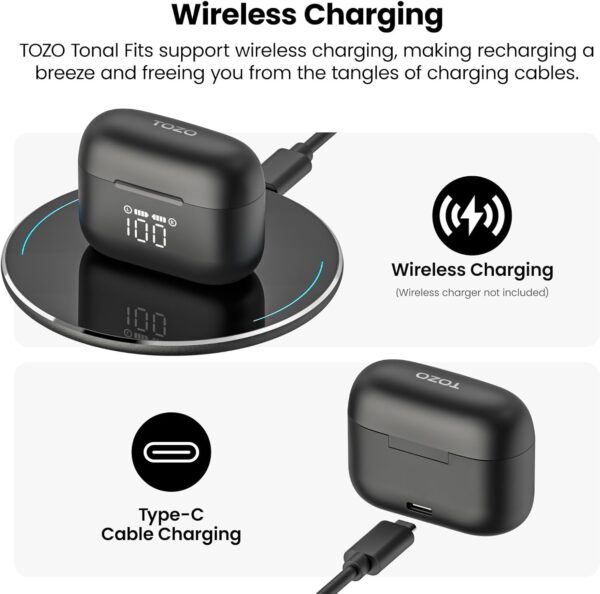 TOZO T21 Wireless Earbuds Bluetooth 5.3 in Ear Headphones Dual Mic Call Noise Cancelling IPX8 Waterproof 44H Playback Stereo Sound with LED Display Wireless Charging Case 32 EQs via APP Black - Image 7