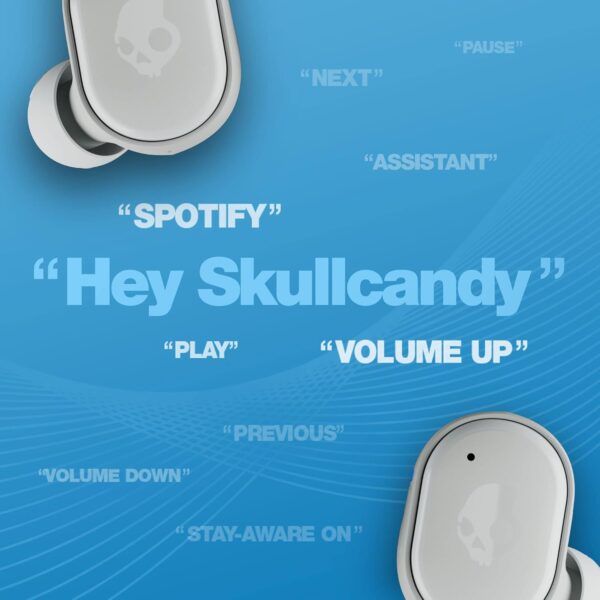 Skullcandy Grind In-Ear Wireless Earbuds, 40 Hr Battery, Skull-iQ, Alexa Enabled, Microphone, Works with iPhone Android and Bluetooth Devices - Light Grey/Blue - Image 4