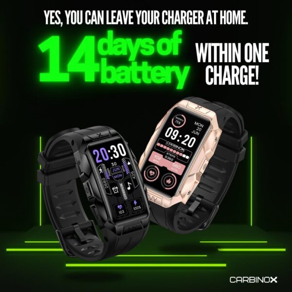 Carbinox Ivy Smart Watch Rugged Fitness Tracker IP69K Waterproof Compatible with Android and iOS Phone Heart Rate Sport Modes (Black) - Image 4