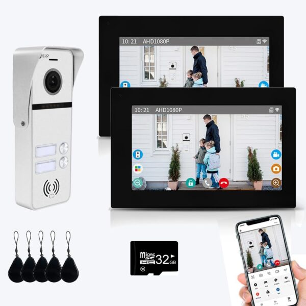 Wired Apartment Video Intercom System 2 Units 7 Inches Touch Monitor Wireless WiFi Video Doorbell System,Video Door Phone Kit,Indoor Outdoor Support Monitoring, Unlock, Dual Way Intercom for Home - Image 2