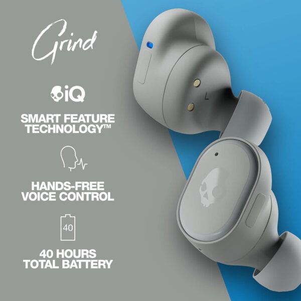 Skullcandy Grind In-Ear Wireless Earbuds, 40 Hr Battery, Skull-iQ, Alexa Enabled, Microphone, Works with iPhone Android and Bluetooth Devices - Light Grey/Blue - Image 2