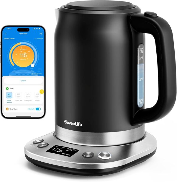 GoveeLife Smart Electric Kettle Temperature Control, WiFi Electric Tea Kettle with Alexa Control, 1500W Rapid Boil, 2H Keep Warm, 1.7L BPA Free Stainless Steel Water Boiler for Tea, Coffee, Oatmeal - Image 2