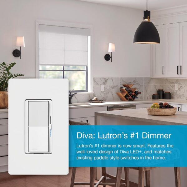 Lutron Caseta Smart Switch Kit w/ Hub, Diva Smart Dimmer Switch, Remote & More, No Neutral Required, Works w/ Alexa, Apple Homekit, Google Home, Single Pole or 3 Way, DVRF-BDG-1DP-A - Image 5