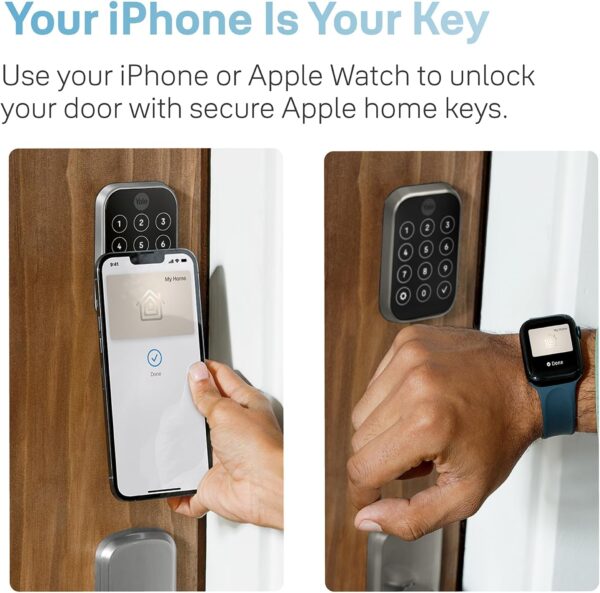 Yale Assure Lock 2 Plus Apple Home Keys (Tap to Open), Satin Nickel Wi-Fi Connected Keyless Smart Locks with Code Entry for Front Door or Back, YRD450-N-WF1-619 - Image 5