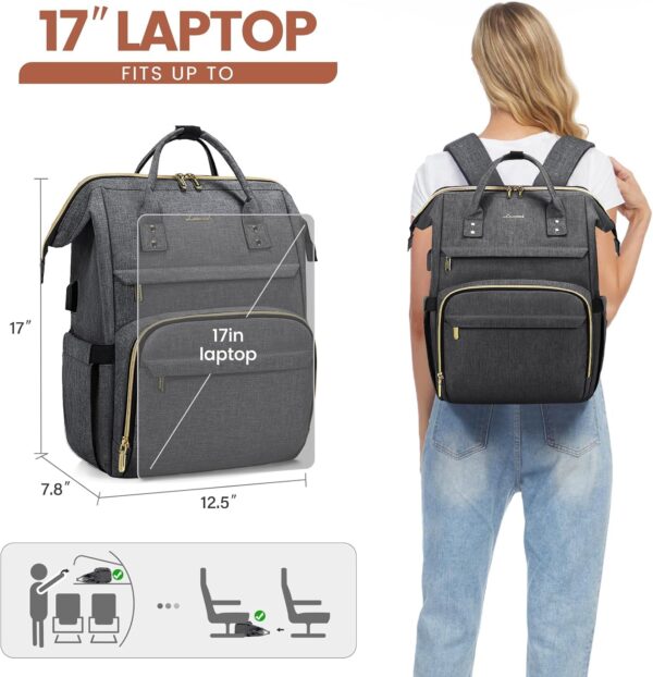 LOVEVOOK Laptop Backpack for Women,17 Inch Professional Womens Travel Backpack Purse Computer Laptop Bag Nurse Teacher Backpack,Waterproof College Work Bags Carry on Back Pack with USB Port,Dark Grey - Image 7