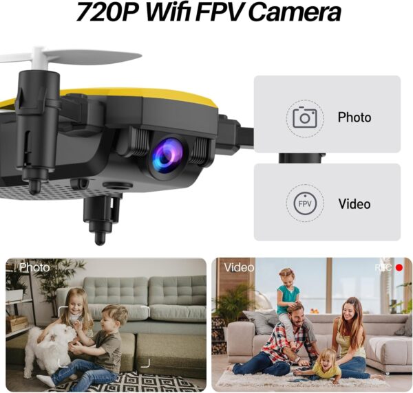 X300C Mini Drone with Camera 720P HD FPV, RC Quadcopter Foldable, Altitude Hold, 3D Flip, Headless Mode, Gravity Control and 2 Batteries, Gifts for Kids, Adults, Beginner, Yellow - Image 3