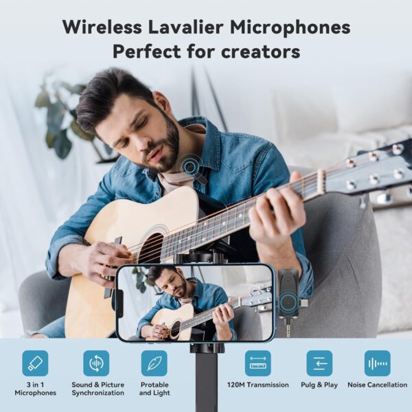 48Khz 393FT Wireless Lavalier Microphone – 2.4G Noise Cancelling Dual Mics for YouTube, TikTok, Vlogging, Interviews, and Content Creation - Image 7