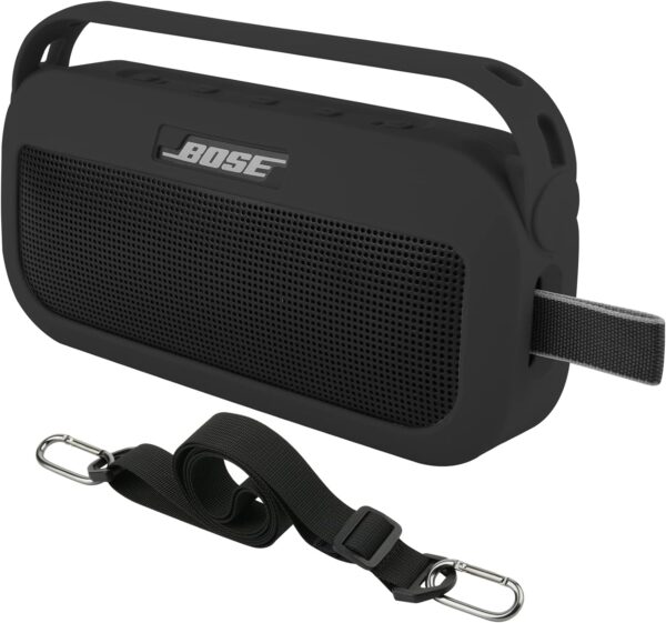 TXEsign Silicone Case Cover for Bose SoundLink Flex Bluetooth Portable Speaker Travel Protective Carrying Pouch with Handle Anti-dust Plug for Bose SoundLink Flex (Black) - Image 2