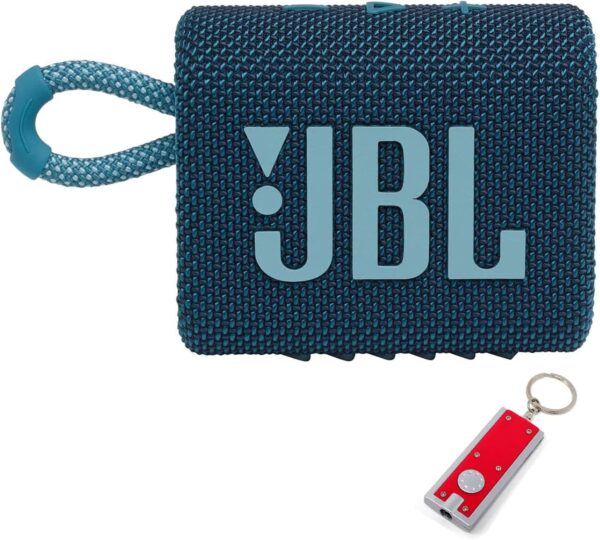 JBL Go 3 - Portable Bluetooth Speaker, Built-in Battery, Waterproof and Dustproof Feature JBLGO3BLUAM, Bonus Keychain LED Included - Blue - Image 2