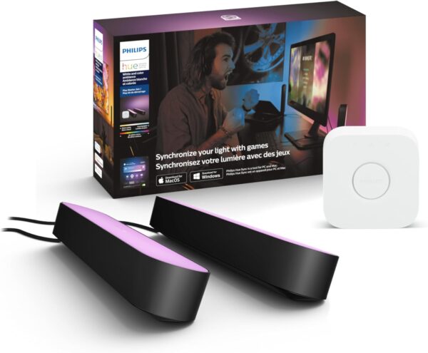 Philips Hue Play Starter Kit Two Black Hue Play Light Bars, Hue Hub, and Power Supply, Compatible with Alexa - Image 2