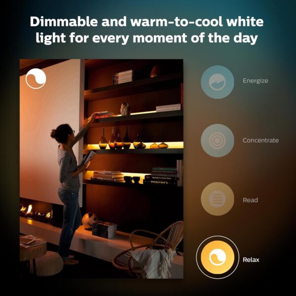 Philips Hue Indoor 6-Foot Smart LED Light Strip Plus Base Kit - Color-Changing Single Color Effect - 1 Pack - Control with Hue App - Works with Alexa, Google Assistant and Apple HomeKit - Image 6