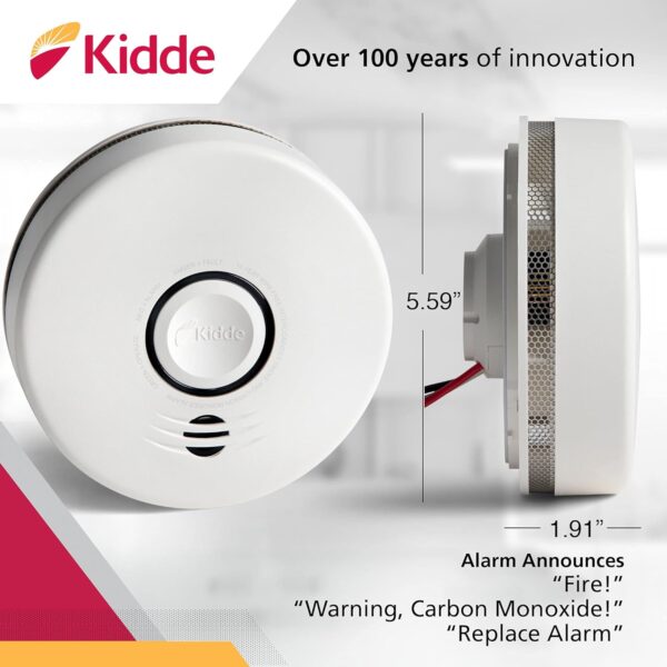 Kidde Wireless Hardwired Smoke Detector, 10-Year Battery Backup, Voice Alerts, Photoelectric Sensor Wire-Free Interconnect Combination Alarm - Image 3