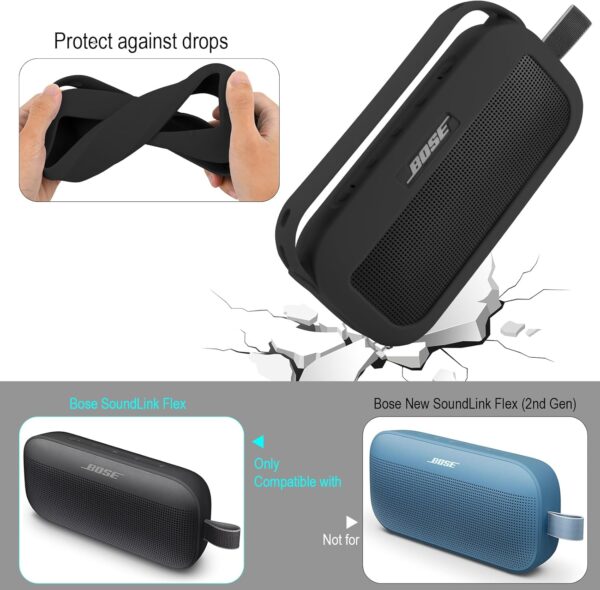 TXEsign Silicone Case Cover for Bose SoundLink Flex Bluetooth Portable Speaker Travel Protective Carrying Pouch with Handle Anti-dust Plug for Bose SoundLink Flex (Black) - Image 4