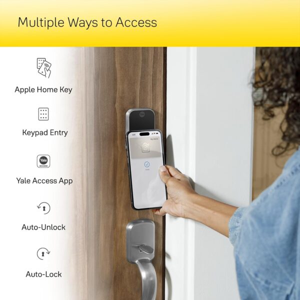 Yale Assure Lock 2 Plus Apple Home Keys (Tap to Open), Satin Nickel Wi-Fi Connected Keyless Smart Locks with Code Entry for Front Door or Back, YRD450-N-WF1-619 - Image 4