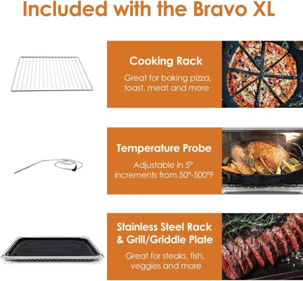 NUWAVE Bravo XL Air Fryer Convection Toaster Oven Countertop, 112-in-1 Smart Grill Combo with Original Flavors & Marks, Adjustable Heating Zones for Pizza, Roast, Bake, 50-500°F, Stainless Steel, 30QT - Image 7