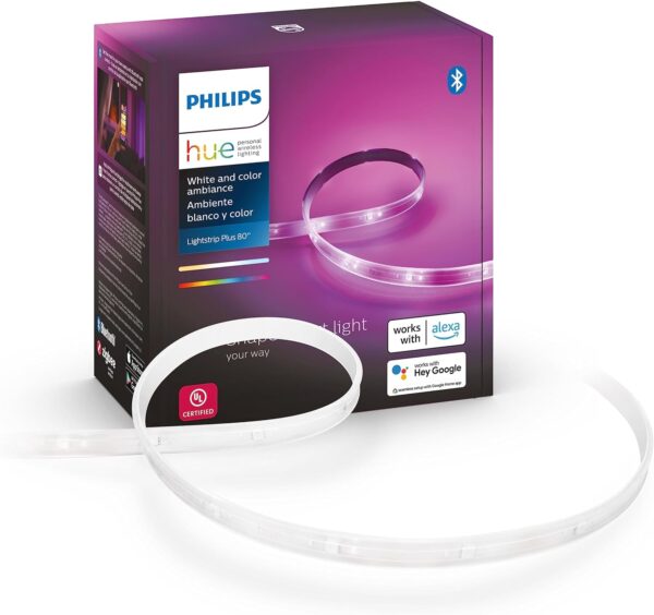 Philips Hue Indoor 6-Foot Smart LED Light Strip Plus Base Kit - Color-Changing Single Color Effect - 1 Pack - Control with Hue App - Works with Alexa, Google Assistant and Apple HomeKit - Image 2