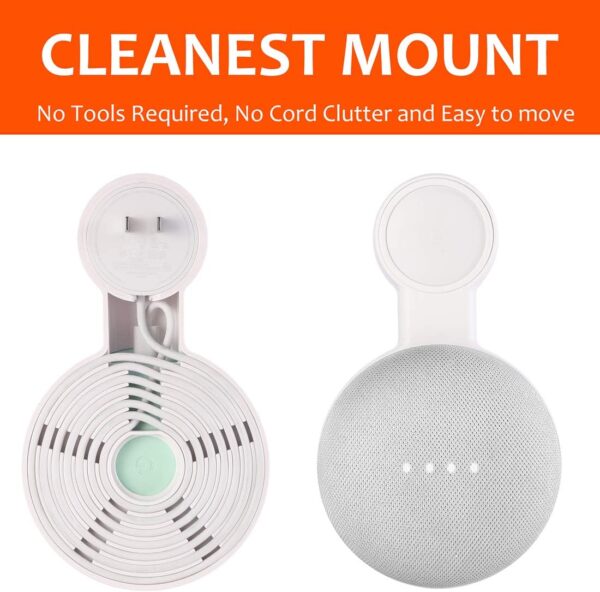 Outlet Wall Mount Holder for Google Nest Mini and Google Home Mini, A Space-Saving Accessories with Cord Management for Google Mini Smart Speaker, No Messy Wires or Screws (2 Pack) - Image 6