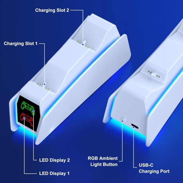 PS5 Controller Charger Station for PlayStation 5 Dualsense with LED Light Dual Stand Charger Dock, PS5 Controller Charging Station Accessories for PlayStation 5 Faceplates DualSense Edge-White - Image 8