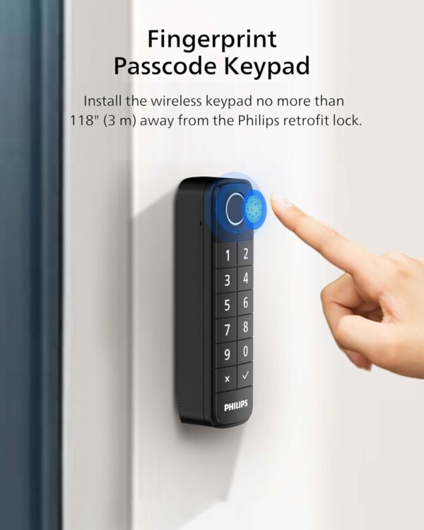 Philips WiFi Smart Lock with Fingerprint Keypad, Turn Your Existing Deadbolt into a Smart Door Lock, Built-in WiFi, APP Remote Control, Keyless Entry Door Lock, Auto-Lock, Lock Status Logging, Black - Image 7