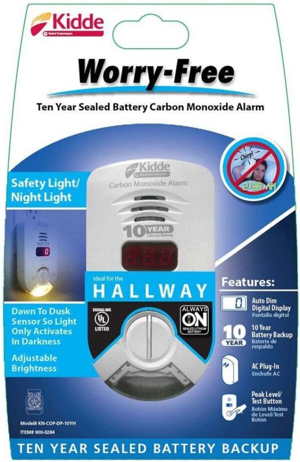 Kidde Carbon Monoxide Detector, AC-Plug-In with Lithium Battery Backup, Digital Display, Night Light & Escape Light - Image 4