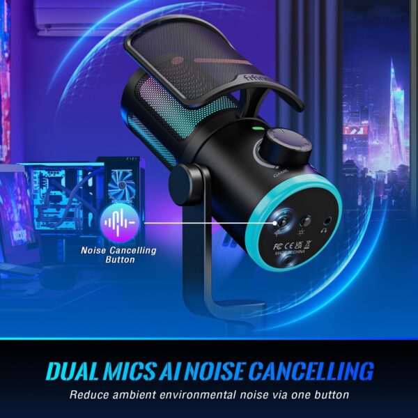 FIFINE Gaming PC Microphone, USB Streaming Microphone with Game Chat Balance, Computer Condenser Desktop RGB Mic with Mute Button, Noise Cancellation for Podcast/Twitch/Discord-AMPLIGAME AM6 - Image 8