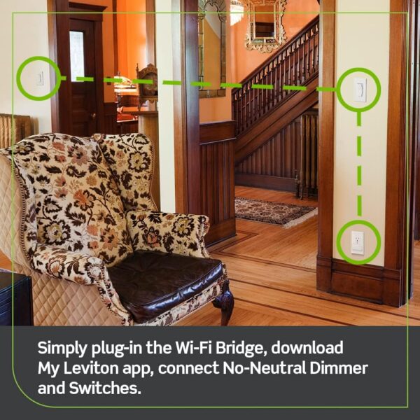 Leviton Wi-Fi Bridge for No-Neutral Decora Smart Dimmers and Switches (DN6HD and DN15S), Works with My Leviton, Alexa, Google Assistant, Apple Home/Siri & Wire-Free 3-Way, MLWSB-1RW, White - Image 4