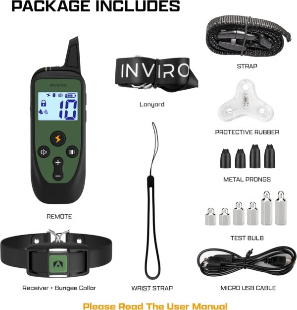 INVIROX Shock Collar for Large Dog [Spark K9] 124 Levels with Remote 1100yd Range, Night-Light Mode for Medium Dogs IP67 Waterproof Training Collar for Dogs - Image 8