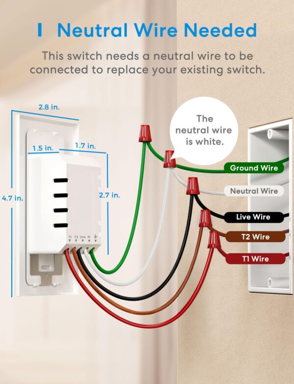 meross 3 Way Smart Dimmer Switch Kit, Smart Light Switch Supports Apple Home, Siri, Alexa, Google Assistant & SmartThings, 2.4GHz Wi-Fi Light Switch, Neutral Wire Required, Remote Control Schedule - Image 5