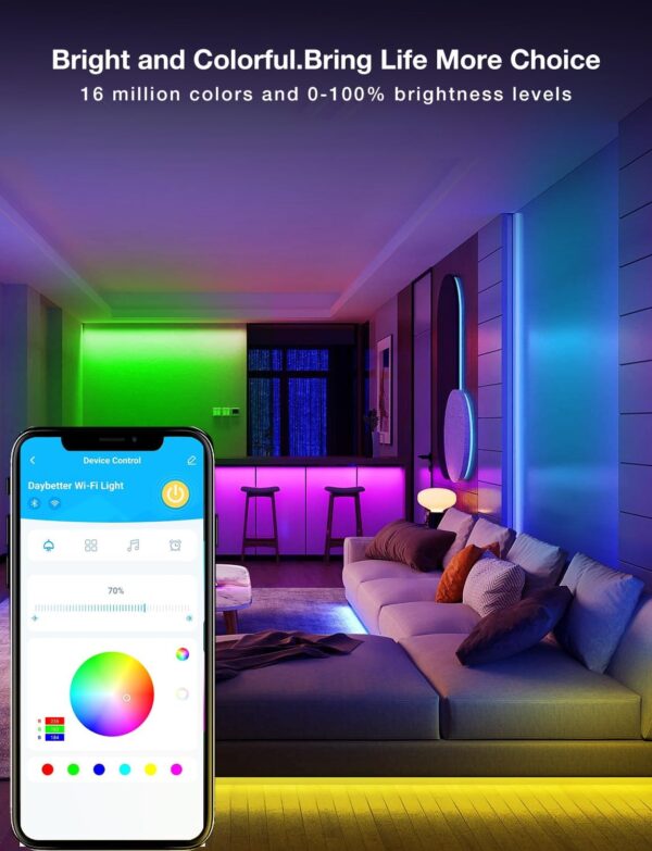 DAYBETTER Smart WiFi Led Strip Lights App Controlled Work with Alexa and Google Assistant Timer Schedule RGB Strip Color Changing Décor for Bedroom Party Kitchen 50ft - Image 3