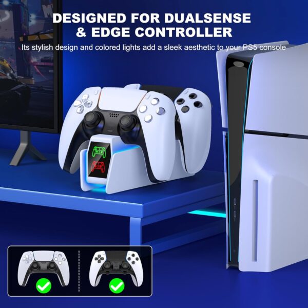 PS5 Controller Charger Station for PlayStation 5 Dualsense with LED Light Dual Stand Charger Dock, PS5 Controller Charging Station Accessories for PlayStation 5 Faceplates DualSense Edge-White - Image 6