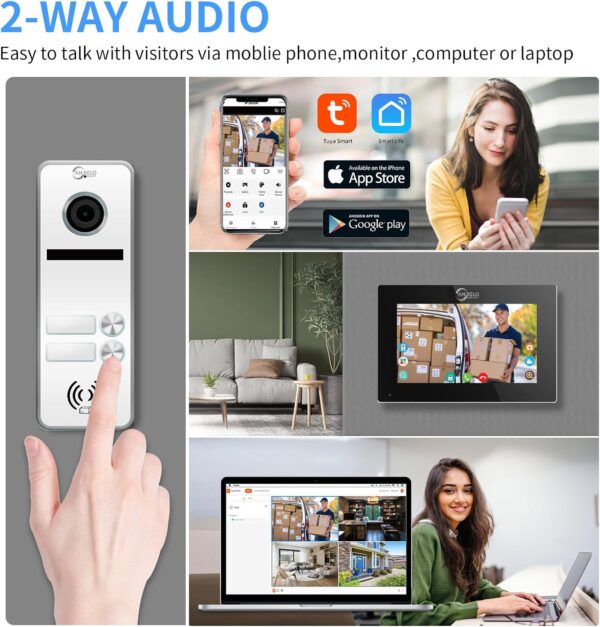 Wired Apartment Video Intercom System 2 Units 7 Inches Touch Monitor Wireless WiFi Video Doorbell System,Video Door Phone Kit,Indoor Outdoor Support Monitoring, Unlock, Dual Way Intercom for Home - Image 6