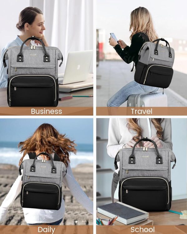 LOVEVOOK Laptop Backpack for Women Fashion Business Computer Backpacks Travel Bags Purse Doctor Nurse Work Backpack with USB Port, Fits 17-Inch Laptop Grey Black - Image 7