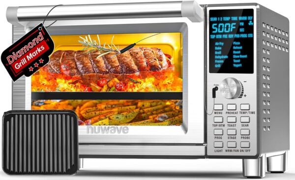 NUWAVE Bravo XL Air Fryer Convection Toaster Oven Countertop, 112-in-1 Smart Grill Combo with Original Flavors & Marks, Adjustable Heating Zones for Pizza, Roast, Bake, 50-500°F, Stainless Steel, 30QT - Image 2