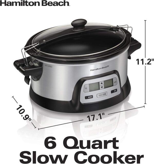 Hamilton Beach 33861 Portable Programmable Slow Cooker, Dishwasher Safe Crock, 6 Qt, FlexCook Dual Digital Timer/2 Heat Settings, Lid Lock for Easy Travel, Silver - Image 6