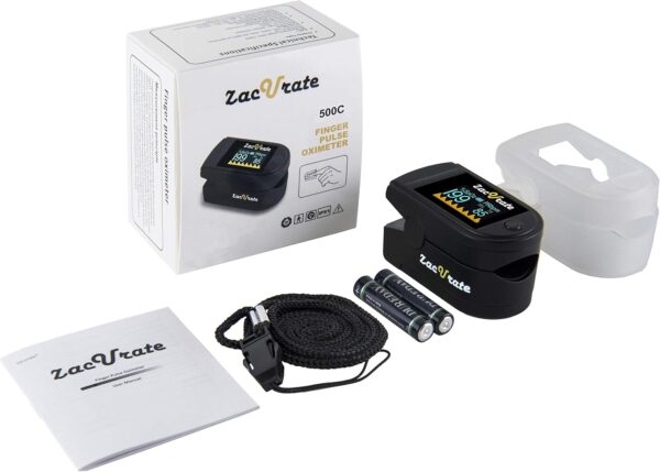 Zacurate 500C Elite Fingertip Pulse Oximeter Blood Oxygen Saturation Monitor with Silicon Cover, Batteries and Lanyard (Mystic Black) - Image 7