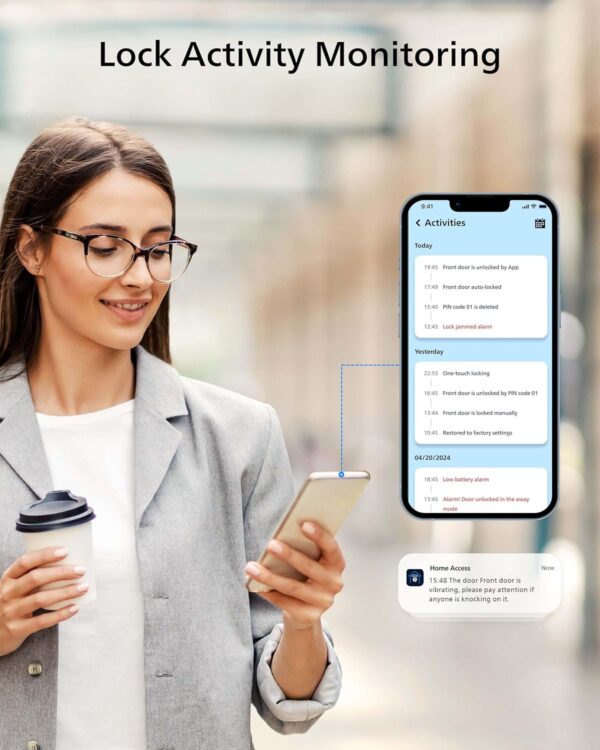 Philips WiFi Smart Lock with Fingerprint Keypad, Turn Your Existing Deadbolt into a Smart Door Lock, Built-in WiFi, APP Remote Control, Keyless Entry Door Lock, Auto-Lock, Lock Status Logging, Black - Image 8