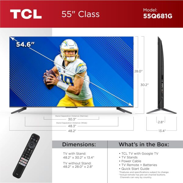 TCL 55-Inch Q68 QLED Pro 4K UHD Smart TV with Google TV (55Q681G, 2024 Model) Dolby Vision, Dolby Atmos, HDR Pro, Game Accelerator up to 120Hz, Voice Remote, Works with Alexa, Streaming Television - Image 3