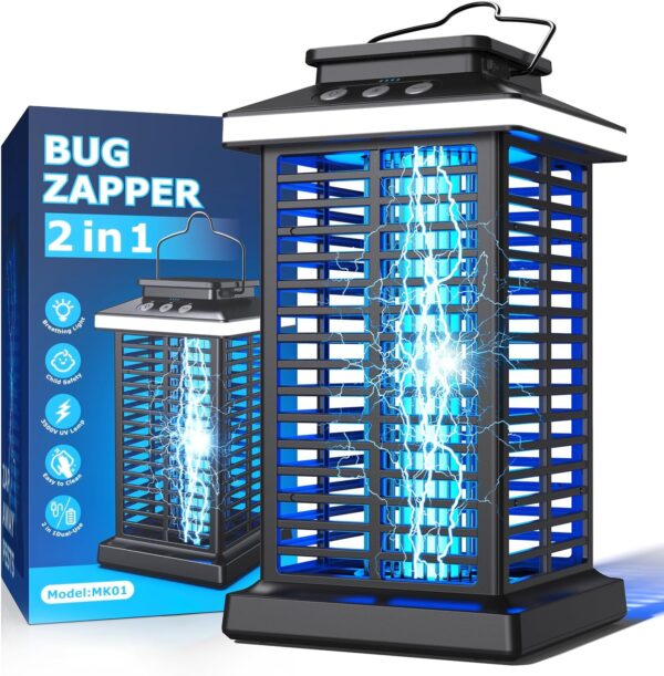 Bug Zapper Outdoor, Mosquito Zapper 2 in 1 Portable & Rechargeable Bug Zapper Outdoor with 4000mAh Battery & LED Night Light, 4000V Electric Fly Zapper for Outside,Patio,Backyard,Garden - Image 2