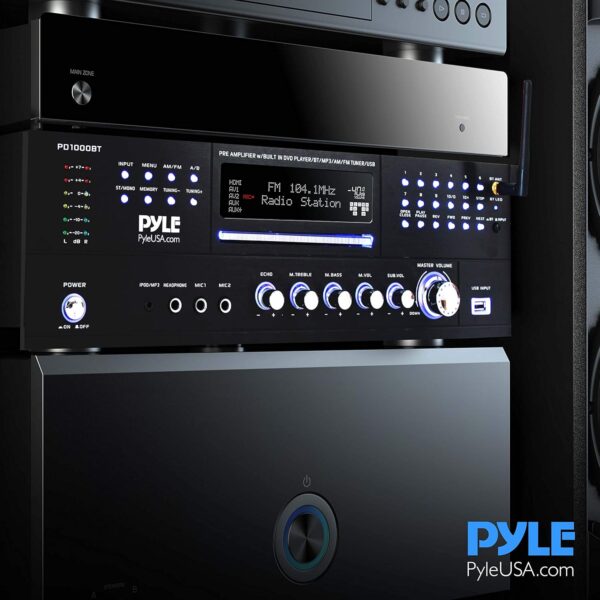 PYLE 4 Channel Amplifier Receiver - 1000 Watt Rack Mount Bluetooth Home Theater-Stereo Surround Sound Preamp Receiver W/Audio/Video System, CD/DVD Player, AM/FM Radio, MP3/USB Reader - PD1000BT - Image 7