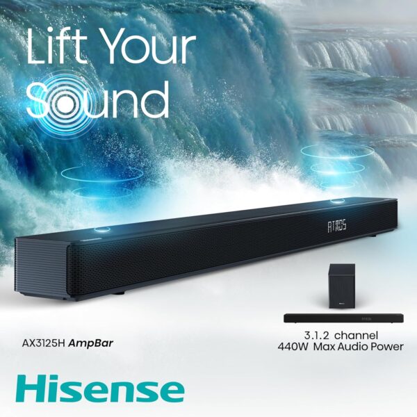 Hisense AX3125H 3.1.2Ch Sound Bar with Wireless Subwoofer, 440W, Dolby Atmos, Bluetooth 5.3, EzPlay, 4K HDMI Pass Through, Roku TV Ready, DTS:X, HDMI/AUX/ARC/Optical/USB, 7 EQ Modes - Image 14